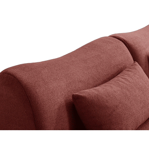 Sofá de canto modular de 4 lugares com chaise longue, tecido bouclé na cor vermelho terracota