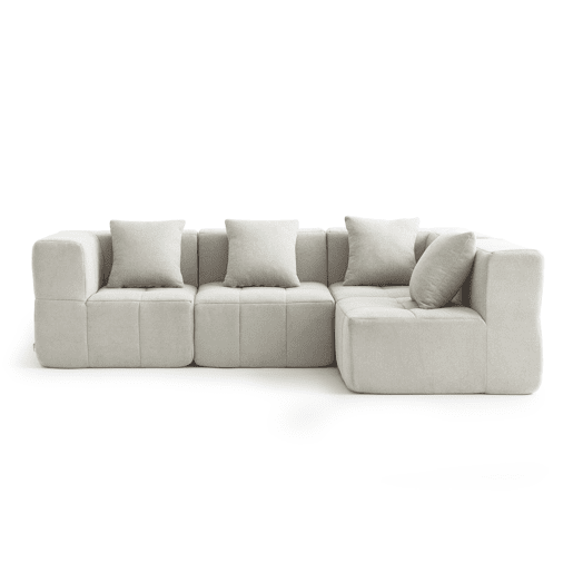 Sofá de canto modular de 4 lugares, tecido bouclé na cor bege creme