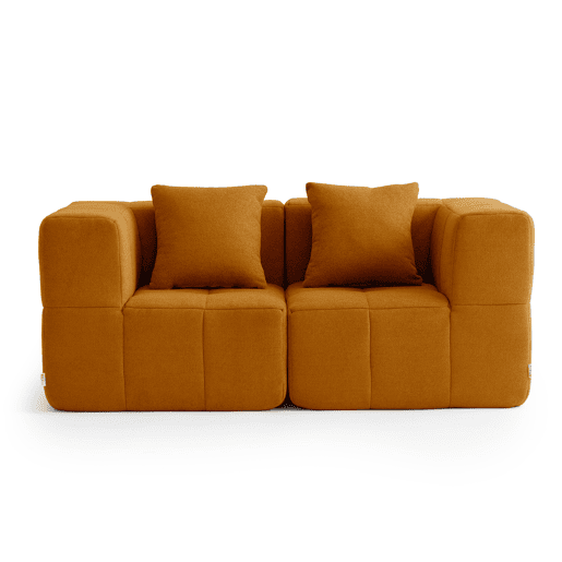 Sofá modular de 2 lugare, tecido bouclé na cor marrom canela