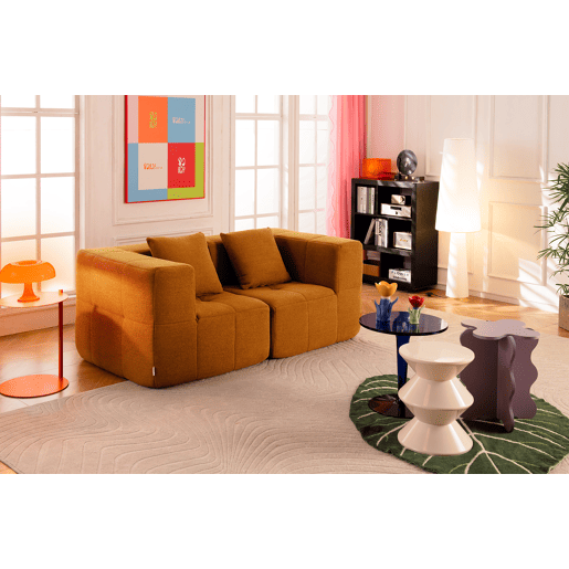 Sofá modular de 2 lugare, tecido bouclé na cor marrom canela