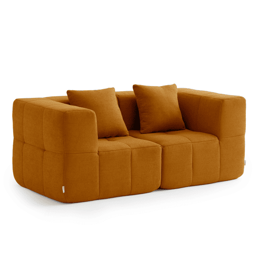 Sofá modular de 2 lugare, tecido bouclé na cor marrom canela