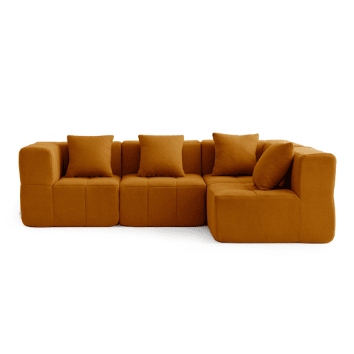 Sofá de canto modular de 4 lugares, tecido bouclé na cor marrom canela