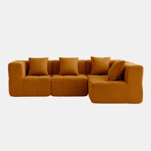 Sofá de canto modular de 4 lugares, tecido bouclé na cor marrom canela