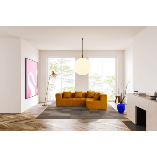 Sofá de canto modular de 4 lugares, tecido bouclé na cor marrom canela