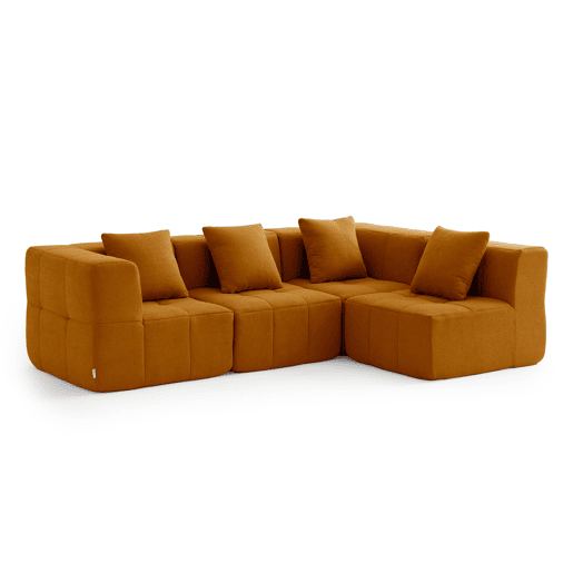 Sofá de canto modular de 4 lugares, tecido bouclé na cor marrom canela