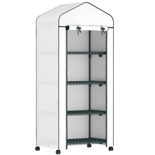 Outsunny Estufa de Jardim com 4 Prateleiras e Cobertura de PE Estufa de Aço para Cultivo de Plantas Flores 69x50x165 cm Branco