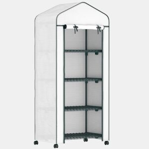 Outsunny Estufa de Jardim com 4 Prateleiras e Cobertura de PE Estufa de Aço para Cultivo de Plantas Flores 69x50x165 cm Branco
