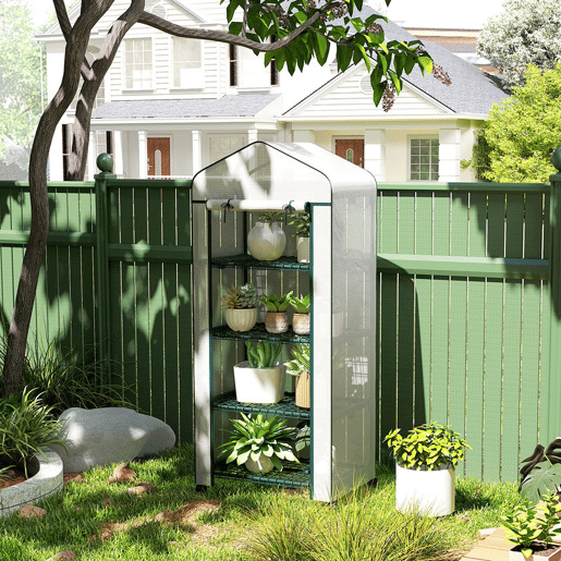 Outsunny Estufa de Jardim com 4 Prateleiras e Cobertura de PE Estufa de Aço para Cultivo de Plantas Flores 69x50x165 cm Branco