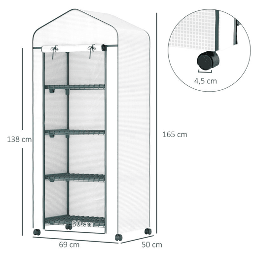 Outsunny Estufa de Jardim com 4 Prateleiras e Cobertura de PE Estufa de Aço para Cultivo de Plantas Flores 69x50x165 cm Branco