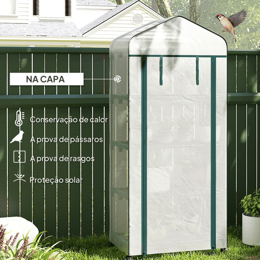 Outsunny Estufa de Jardim com 4 Prateleiras e Cobertura de PE Estufa de Aço para Cultivo de Plantas Flores 69x50x165 cm Branco