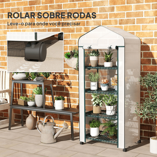 Outsunny Estufa de Jardim com 4 Prateleiras e Cobertura de PE Estufa de Aço para Cultivo de Plantas Flores 69x50x165 cm Branco