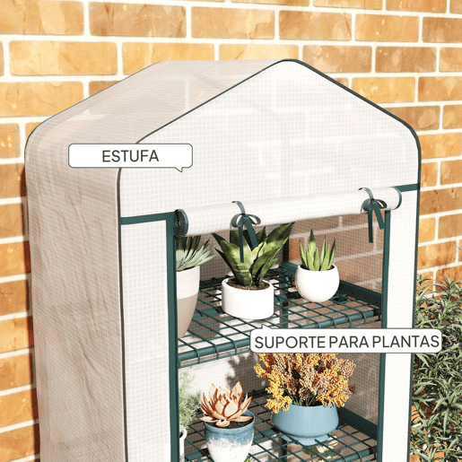 Outsunny Estufa de Jardim com 4 Prateleiras e Cobertura de PE Estufa de Aço para Cultivo de Plantas Flores 69x50x165 cm Branco