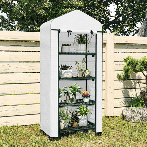 Outsunny Estufa de Jardim com 4 Prateleiras e Cobertura de PE Estufa de Aço para Cultivo de Plantas Flores 69x50x165 cm Branco