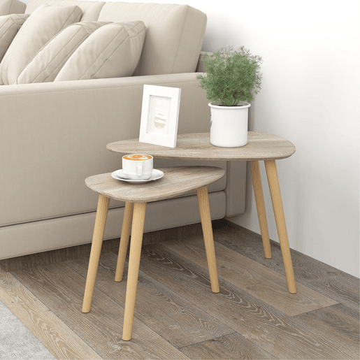 HOMCOM Conjunto de 2 Mesas Auxiliares com Pés de Madeira Mesas de Café para Sala de Estar Dormitório Escritório 59,5x39,5x45cm e 44,5x28,5x40 cm Madeira