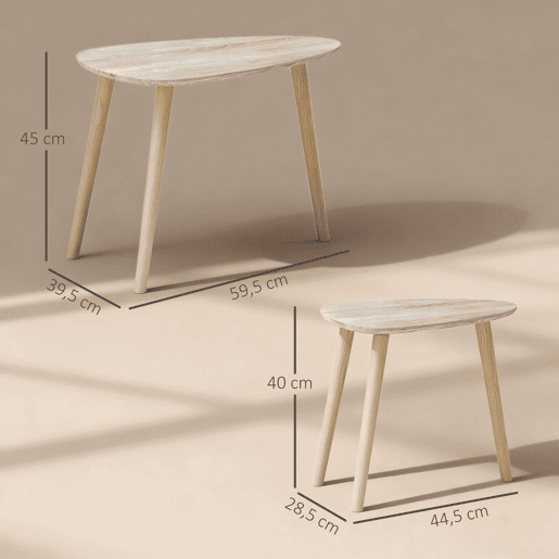 HOMCOM Conjunto de 2 Mesas Auxiliares com Pés de Madeira Mesas de Café para Sala de Estar Dormitório Escritório 59,5x39,5x45cm e 44,5x28,5x40 cm Madeira