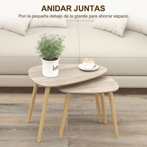 HOMCOM Conjunto de 2 Mesas Auxiliares com Pés de Madeira Mesas de Café para Sala de Estar Dormitório Escritório 59,5x39,5x45cm e 44,5x28,5x40 cm Madeira