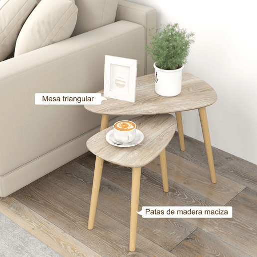 HOMCOM Conjunto de 2 Mesas Auxiliares com Pés de Madeira Mesas de Café para Sala de Estar Dormitório Escritório 59,5x39,5x45cm e 44,5x28,5x40 cm Madeira