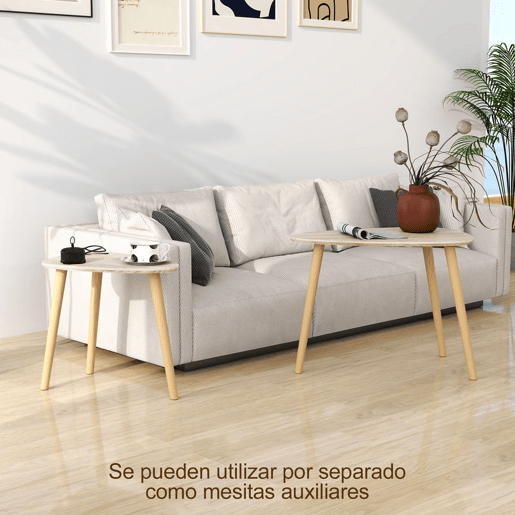 HOMCOM Conjunto de 2 Mesas Auxiliares com Pés de Madeira Mesas de Café para Sala de Estar Dormitório Escritório 59,5x39,5x45cm e 44,5x28,5x40 cm Madeira
