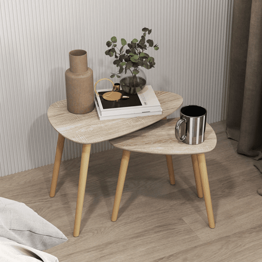HOMCOM Conjunto de 2 Mesas Auxiliares com Pés de Madeira Mesas de Café para Sala de Estar Dormitório Escritório 59,5x39,5x45cm e 44,5x28,5x40 cm Madeira