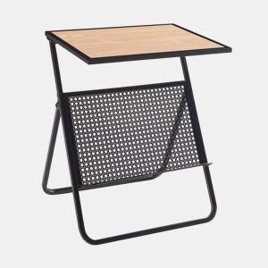 Mesa de apoio com suporte para jornais Jäller 48x40x30 cm Preto Aspeto carvalho en.casa