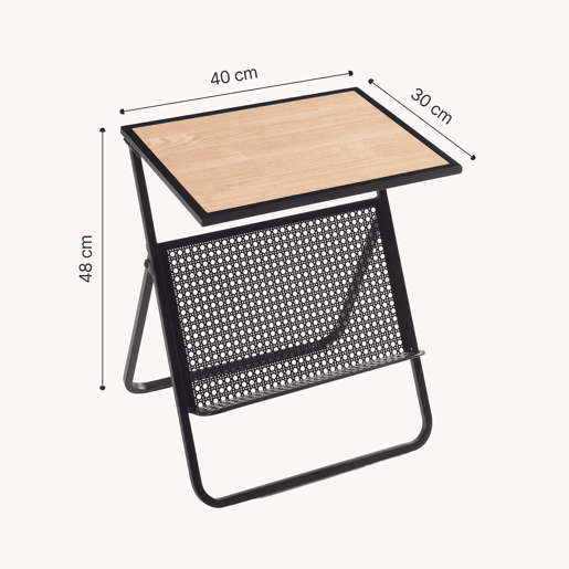 Mesa de apoio com suporte para jornais Jäller 48x40x30 cm Preto Aspeto carvalho en.casa