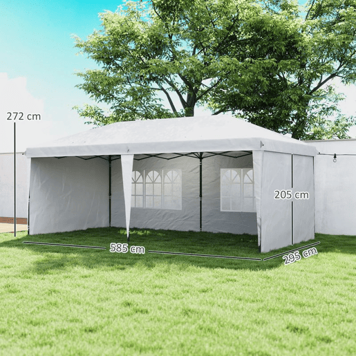 Outsunny Tenda Dobrável 6x3 m Pop-up com 4 Laterais Desmontáveis Tenda de Jardim com 2 Janelas Visíveis Saco de Transporte Impermeável Anti-UV Tenda para Campismo Festas Exterior Branco