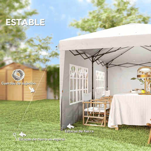 Outsunny Tenda Dobrável 6x3 m Pop-up com 4 Laterais Desmontáveis Tenda de Jardim com 2 Janelas Visíveis Saco de Transporte Impermeável Anti-UV Tenda para Campismo Festas Exterior Branco