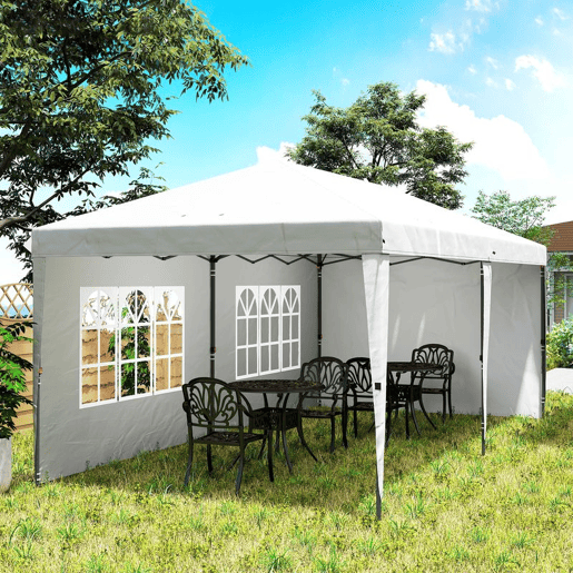 Outsunny Tenda Dobrável 6x3 m Pop-up com 4 Laterais Desmontáveis Tenda de Jardim com 2 Janelas Visíveis Saco de Transporte Impermeável Anti-UV Tenda para Campismo Festas Exterior Branco