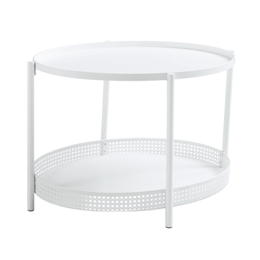 Mesa de centro Jäller oval com prateleira metal 66x51x44 cm Branco en.casa