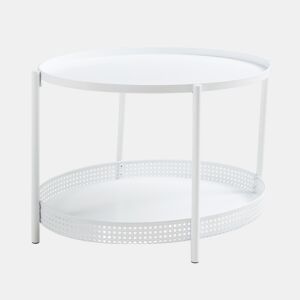 Mesa de centro Jäller oval com prateleira metal 66x51x44 cm Branco en.casa