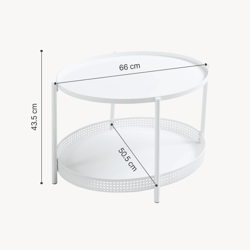 Mesa de centro Jäller oval com prateleira metal 66x51x44 cm Branco en.casa