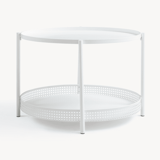 Mesa de centro Jäller oval com prateleira metal 66x51x44 cm Branco en.casa
