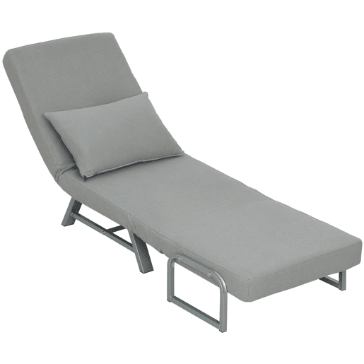 HOMCOM Sofá Cama de 1 Lugar 3 em 1 Sofá Cama Dobrável Estofado em Linho Sintético com Encosto Ajustável em 5 Níveis e Almofada Acolchoada para Escritório Quarto Sala de Estar 73x78x81 cm Cinzento Claro