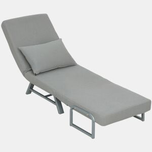 HOMCOM Sofá Cama de 1 Lugar 3 em 1 Sofá Cama Dobrável Estofado em Linho Sintético com Encosto Ajustável em 5 Níveis e Almofada Acolchoada para Escritório Quarto Sala de Estar 73x78x81 cm Cinzento Claro