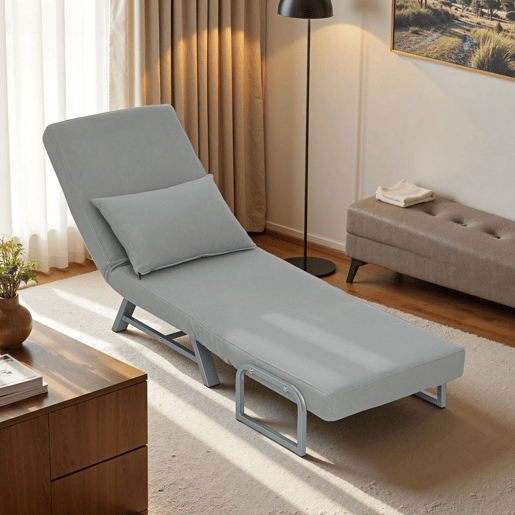 HOMCOM Sofá Cama de 1 Lugar 3 em 1 Sofá Cama Dobrável Estofado em Linho Sintético com Encosto Ajustável em 5 Níveis e Almofada Acolchoada para Escritório Quarto Sala de Estar 73x78x81 cm Cinzento Claro