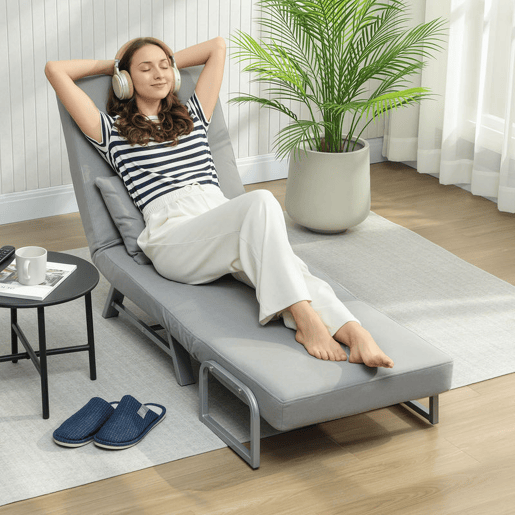 HOMCOM Sofá Cama de 1 Lugar 3 em 1 Sofá Cama Dobrável Estofado em Linho Sintético com Encosto Ajustável em 5 Níveis e Almofada Acolchoada para Escritório Quarto Sala de Estar 73x78x81 cm Cinzento Claro