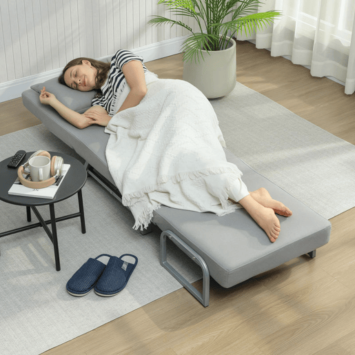HOMCOM Sofá Cama de 1 Lugar 3 em 1 Sofá Cama Dobrável Estofado em Linho Sintético com Encosto Ajustável em 5 Níveis e Almofada Acolchoada para Escritório Quarto Sala de Estar 73x78x81 cm Cinzento Claro