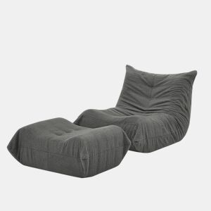 Pufe individual - com encosto e apoio para os pés, pelúcia macia, confortável - Cinza