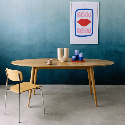 Mesa de jantar oval em madeira para 6 lugares, Diane, Natural, 190x100x75 cm