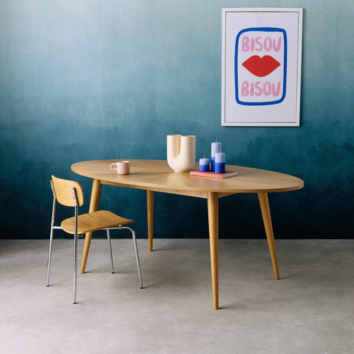 Mesa de jantar oval em madeira para 6 lugares, Diane, Natural, 190x100x75 cm