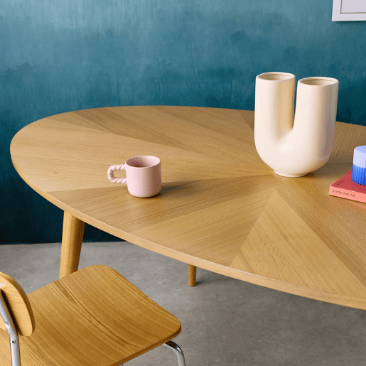 Mesa de jantar oval em madeira para 6 lugares, Diane, Natural, 190x100x75 cm