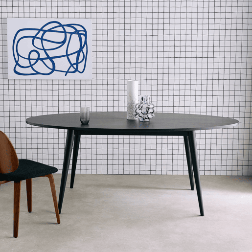 Mesa de jantar oval em madeira para 6 lugares, Diane, Preto, 190x100x75 cm