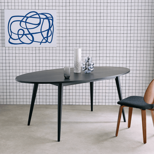 Mesa de jantar oval em madeira para 6 lugares, Diane, Preto, 190x100x75 cm