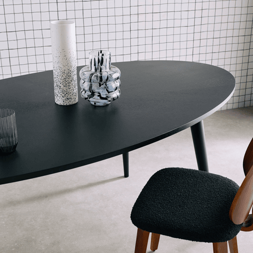 Mesa de jantar oval em madeira para 6 lugares, Diane, Preto, 190x100x75 cm