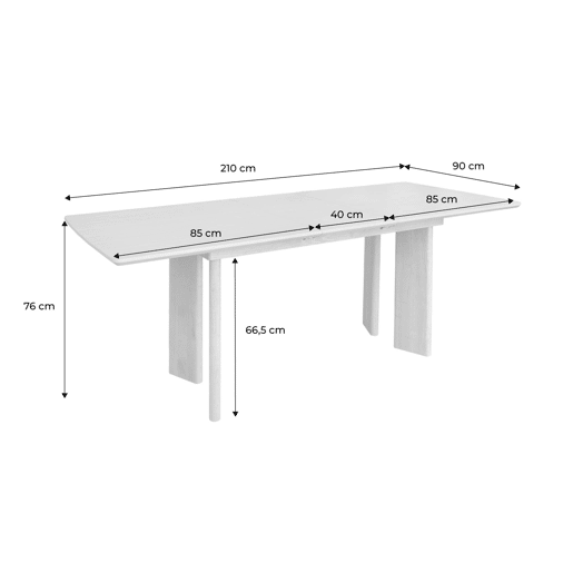 Mesa de jantar retangular extensível em madeira de 6-8 lugares, Albane, Preto, 170x90x76 cm