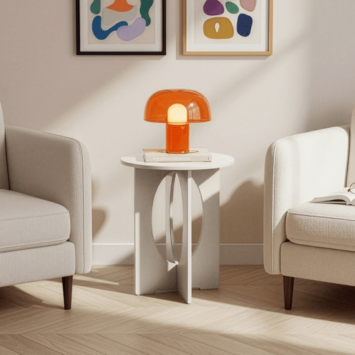 Mesa de apoio Podeldsvin redonda 49x40 cm Taupe en.casa