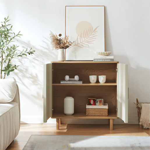 Aparador Ferrersp com 2 portas MDF 80x80x40 cm carvalho cores areia en.casa