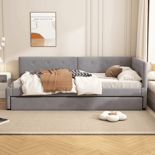 Cama individual 90x200 cm - Sofá-cama com cama extra, minimalista - Cinza