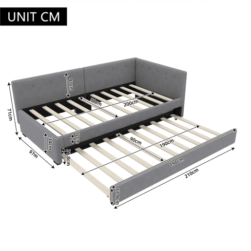 Cama individual 90x200 cm - Sofá-cama com cama extra, minimalista - Cinza