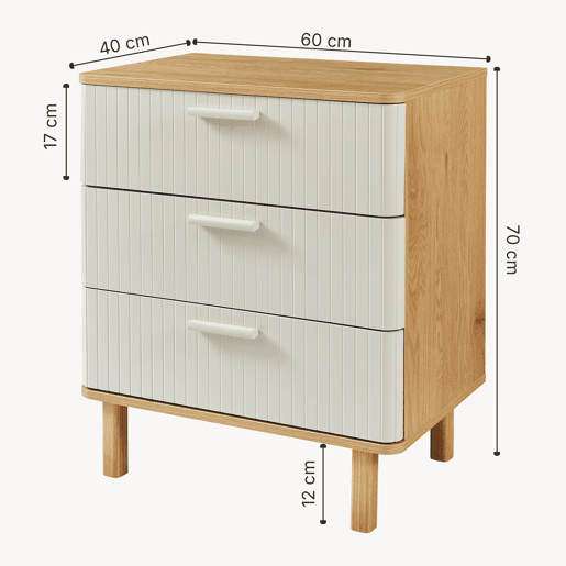 Cómoda Ferrersp com 3 gavetas 70x60x40 cm CarvalhoAreia en.casa
